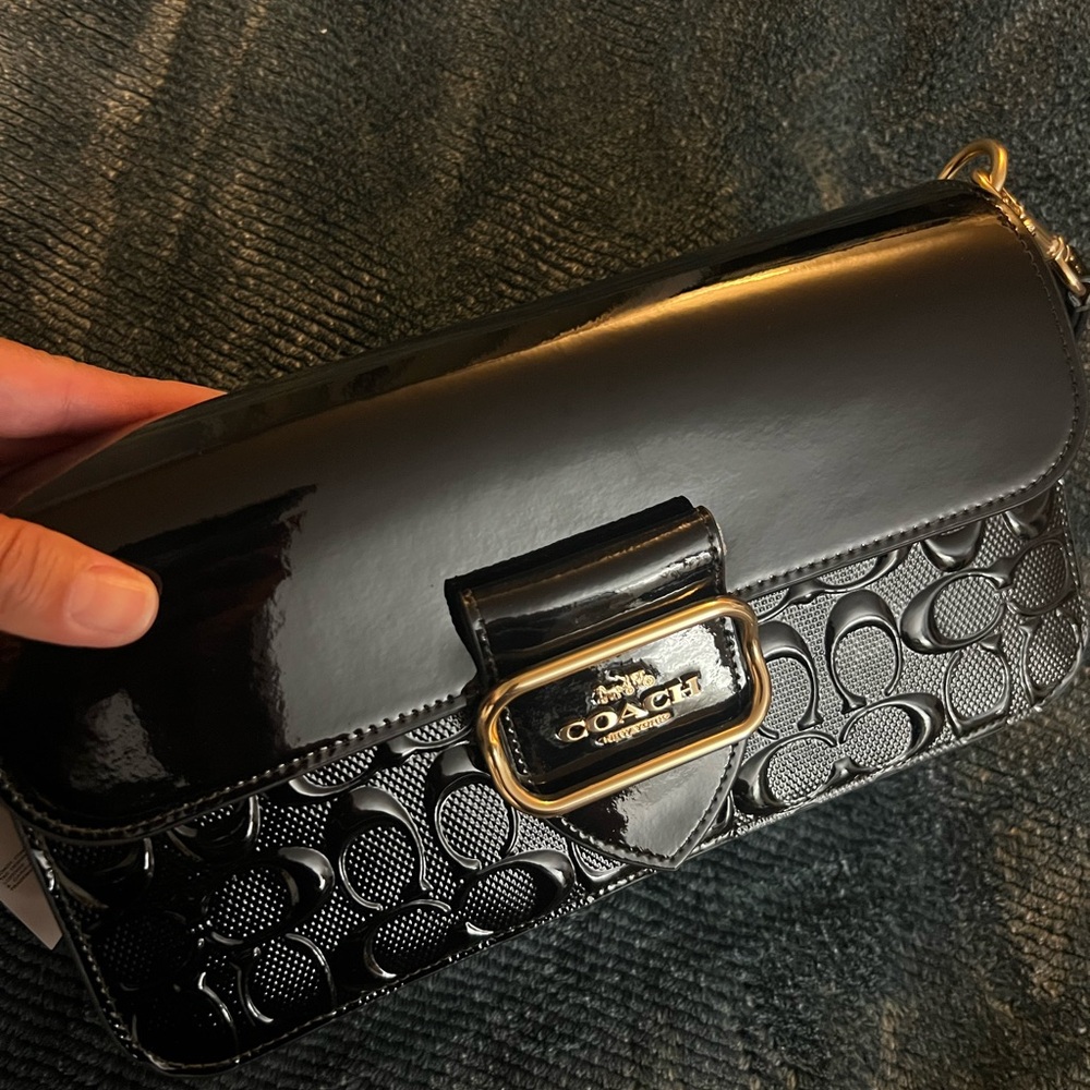 Coach NWT Morgan Shoulder Bag In Signature patent leather black 🤩 - Picture 4 of 15